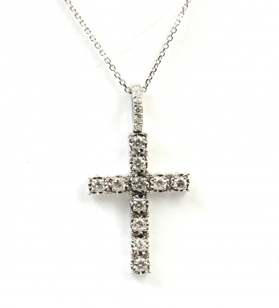 14K White Gold .79ctw Diamond Cross Necklace