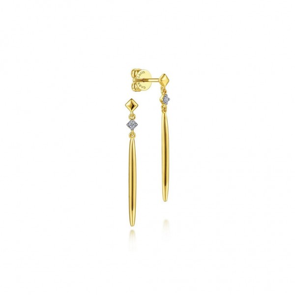 14K YELLOW GOLD DIAMOND SPIKE DROP EARRINGS