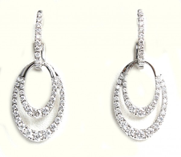 14K WHITE GOLD DIAMOND DOUBLE LOOP DANGLE EARRINGS