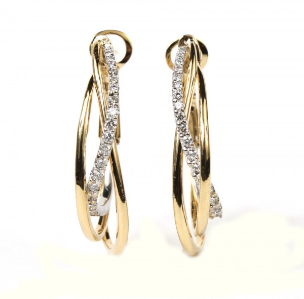 14K TWO TONE DIAMOND TWIST EARRINGS