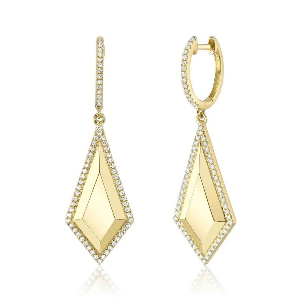 14K YELLOW GOLD DIAMOND GEO CUT DANGLE EARRINGS