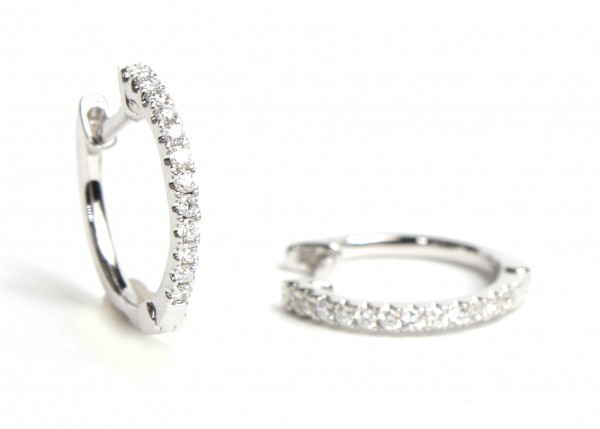 14K WHITE GOLD DIAMOND HUGGIE EARRINGS