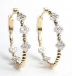 14K YELLOW GOLD DIAMOND STATION HOOP EARRINGS