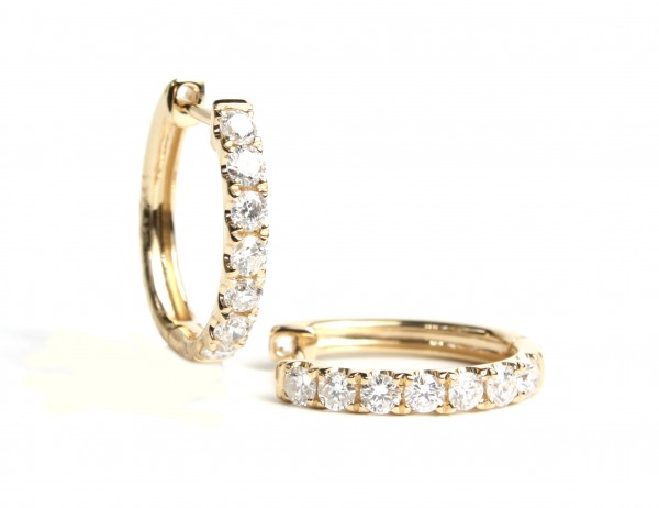 14K YELLOW GOLD DIAMOND HINGED HOOP EARRINGS