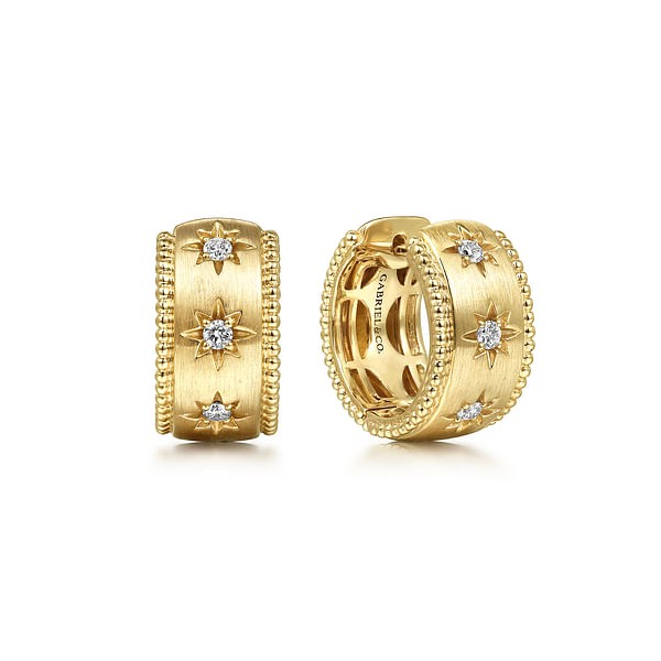 14K YELLOW GOLD DIAMOND HUGGIE EARRINGS