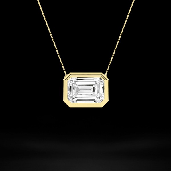 LAB GROWN  DIAMOND 14K YELLOW GOLD EMERALD CUT BEZEL SET PENDANT 2.02CTW