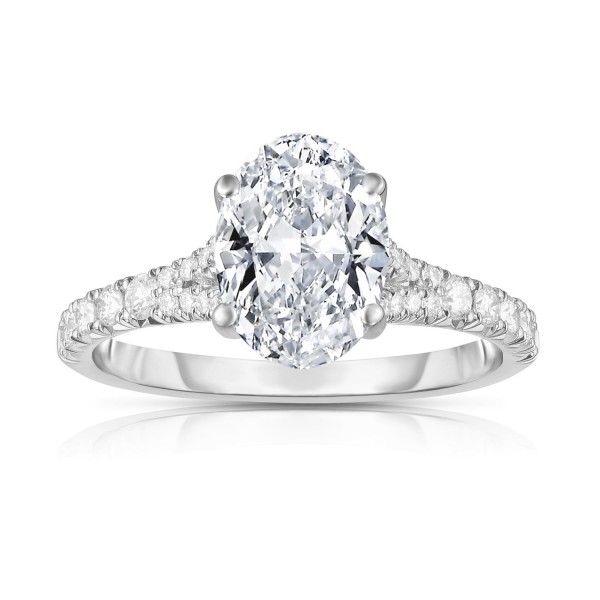 14K WHITE GOLD LAB GROWN OVAL CUT DIAMOND ENGAGEMENT RING WITH TAPERED DIAMOND SHANK