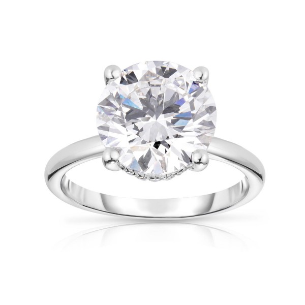 14K WHITE GOLD LAB GROWN ROUND DIAMOND ENGAGEMENT RING WITH HIDDEN HALO