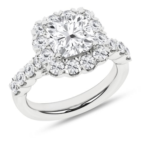 LAB GROWN CUSHION DIAMOND 14K WHITE GOLD ENGAGMENT RING WITH HALO 4.35CTW