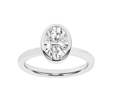 LAB GROWN 14K WHITE GOLD OVAL BEZEL SET RING 1.96CT