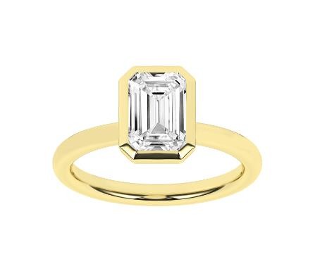 LAB GROWN 14K YELLOW GOLD EMERALD CUT BEZEL SET RING 2.06CT