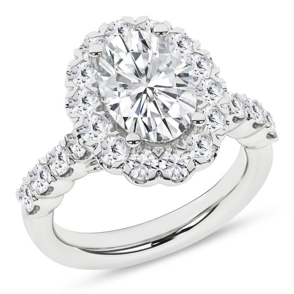 LAB GROWN 14K WHITE GOLD HALO RING 4.33 CTW