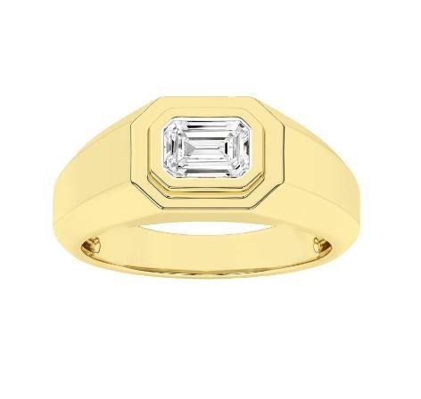 LAB GROWN  DIAMOND 14K YELLOW GOLD EMERALD CUT GENTLEMEN'S RING