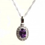 14K WHITE GOLD AMETHYST AND DIAMOND PENDANT