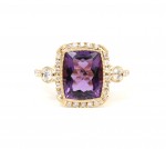 14K YELLOW GOLD DIAMOND AND AMETHYST RING