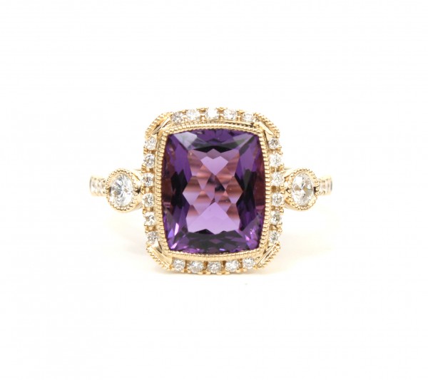 14K YELLOW GOLD DIAMOND AND AMETHYST RING