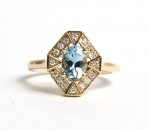 14K YELLOW GOLD DIAMOND AND AQUAMARINE RING