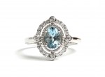 14K WHITE GOLD DIAMOND AND AQUAMARINE RING