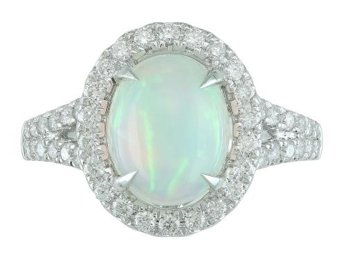 14K WHITE GOLD DIAMOND AND OPAL RING