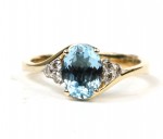 14K TWO TONE DIAMOND AND AQUAMARINE RING