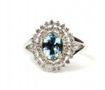 14K TWO TONE GOLD DIAMOND AND AQUAMARINE RING