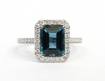 14K WHITE GOLD DIAMOND AND LONDON BLUE TOPAZ RING