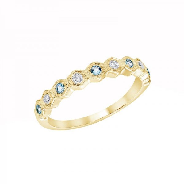 14K YELLOW GOLD DIAMOND AND BLUE TOPAZ BAND