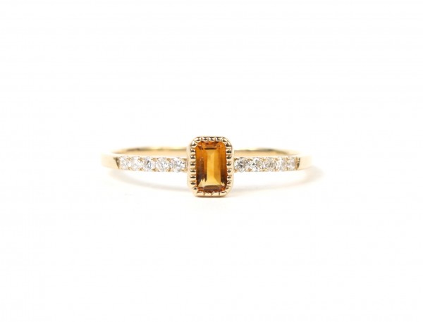 14K YELLOW GOLD DIAMOND AND CITRINE RING