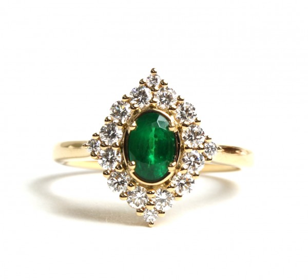 18K YELLOW GOLD DIAMOND AND EMERALD RING