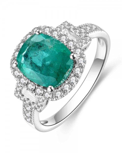 14K WHITE GOLD DIAMOND AND EMERALD RING