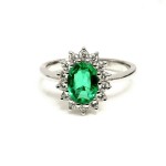 18K WHITE GOLD OVAL EMERALD AND DIAMOND RING