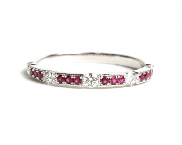 14K WHITE GOLD DIAMOND AND RUBY RING