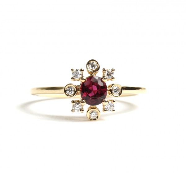 14K YELLOW GOLD DIAMOND AND RUBY RING