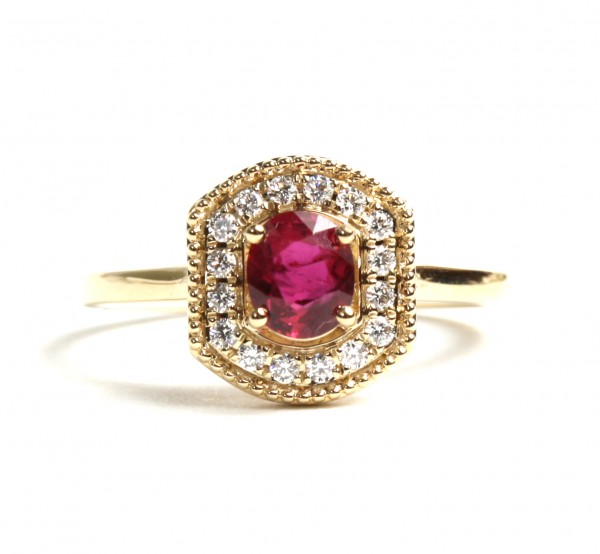 14K YELLOW GOLD DIAMOND AND RUBY RING