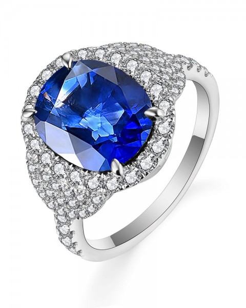 14K WHITE GOLD DIAMOND AND SAPPHIRE RING