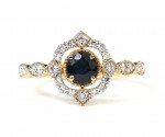 14K WHITE AND YELLOW GOLD DIAMOND AND SAPPHIRE FILIGREE RING