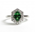 14K WHITE GOLD DIAMOND AND TSAVORITE RING