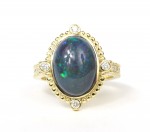 14K GREEN GOLD DIAMOND AND BLACK OPAL RING