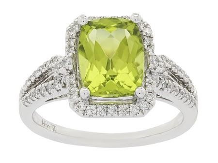 14K WHITE GOLD DIAMOND AND PERIDOT RING