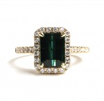 14K YELLOW GOLD DIAMOND AND GREEN TOURMALINE RING