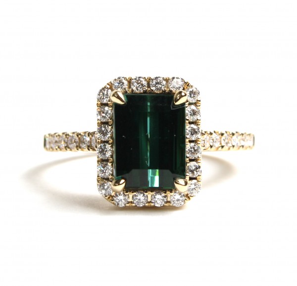 14K YELLOW GOLD DIAMOND AND GREEN TOURMALINE RING