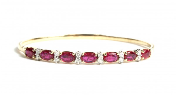 14K YELLOW AND WHITE GOLD DIAMOND AND RUBY FLEXIBLE BRACELET