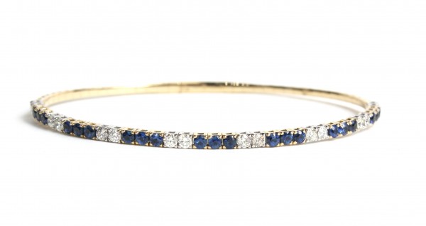 14K YELLOW GOLD  DIAMOND AND SAPPHIRE BANGLE BRACELET