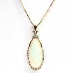 14K YELLOW GOLD DIAMOND PEAR SHAPE OPAL PENDANT