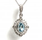 14K WHITE GOLD DIAMOND AND AQUAMARINE PENDANT