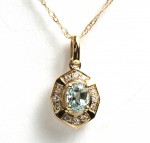 14K YELLOW GOLD DIAMOND AND AQUAMARINE PENDANT