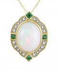 14K YELLOW GOLD DIAMOND, EMERALD AND OPAL NECKLACE