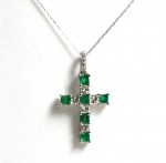 18K WHITE GOLD EMERALD AND DIAMOND CROSS