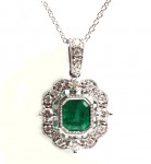 14K WHITE GOLD DIAMOND AND EMERALD PENDANT