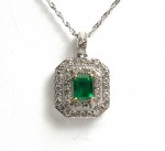 14K TWO TONE DIAMOND AND EMERALD PENDANT